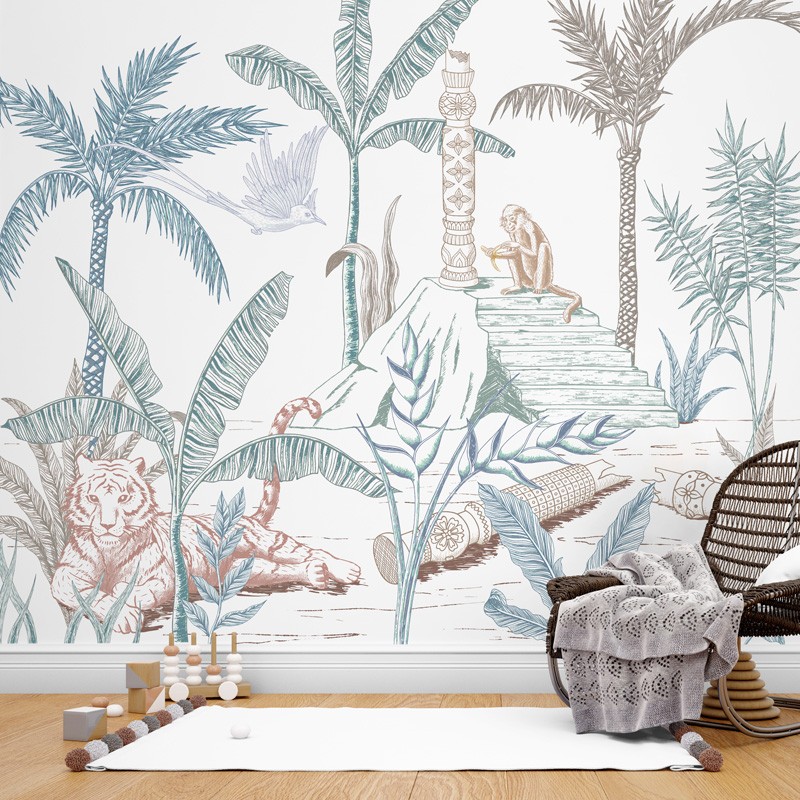Papier peint panoramique jungle pour chambre d'enfant - 99 Déco