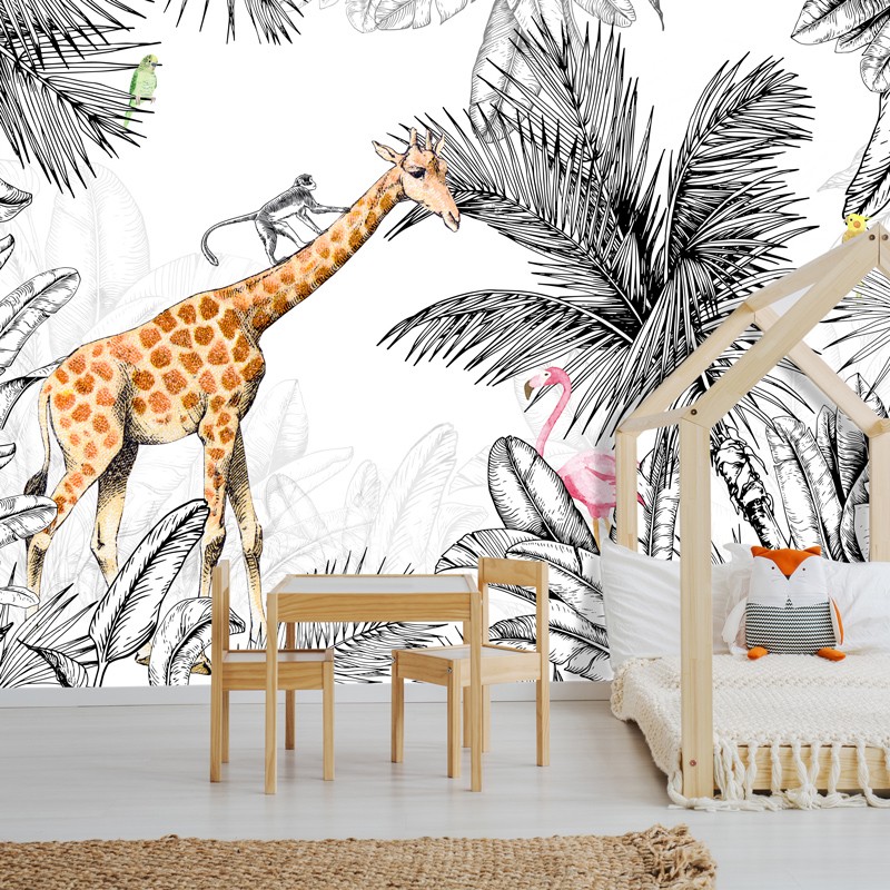 Papier peint panoramique jungle pour chambre d'enfant - 99 Déco